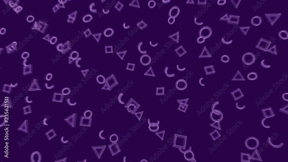 Geometric abstract looped video pattern of 3d wire frame shapes on the theine background Geometric abstract looped video pattern of 3d wire frame shapes on the theine background