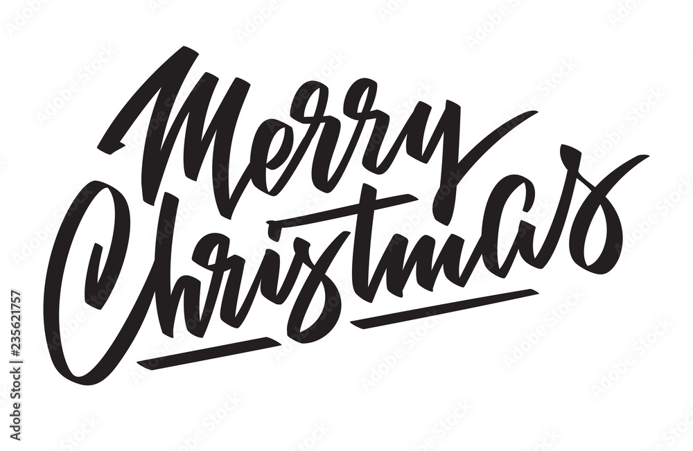Merry Christmas - hand-written text, typography, calligraphy, lettering. 