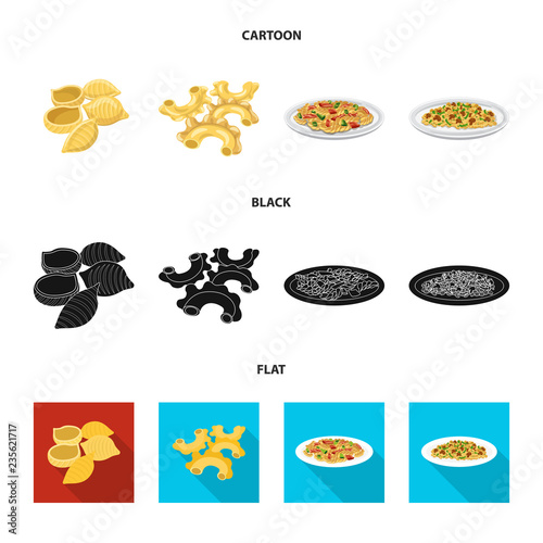 Vector design of pasta and carbohydrate sign. Collection of pasta and macaroni stock symbol for web.