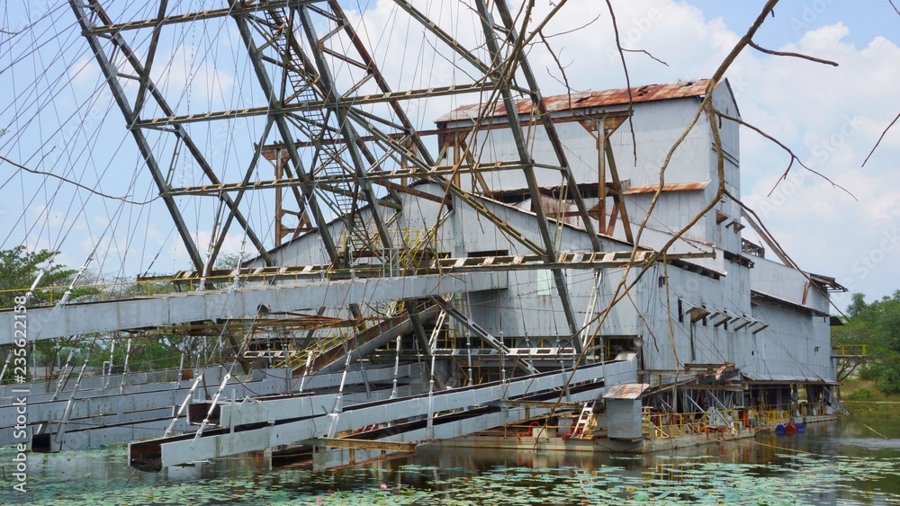 Tanjung Tualang abandoned silver mining dredge during British colonial Tanjung Tualang abandoned silver mining dredge during British colonial
