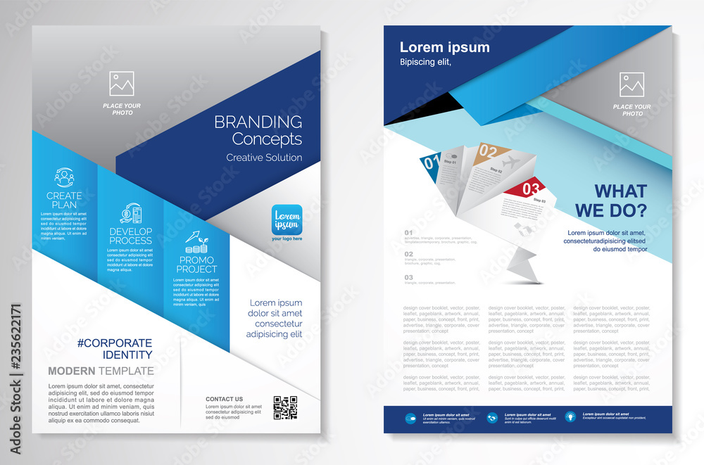 Template vector design for Brochure, AnnualReport, Magazine, Poster, Corporate Presentation, Portfolio, Flyer, infographic, layout modern with blue color size A4, Front and back, Easy to use and edit.