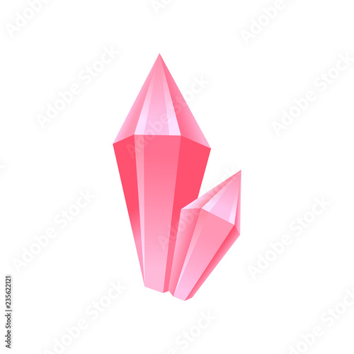 Pink crystal  precious gemstone or semiprecious stone vector Illustration