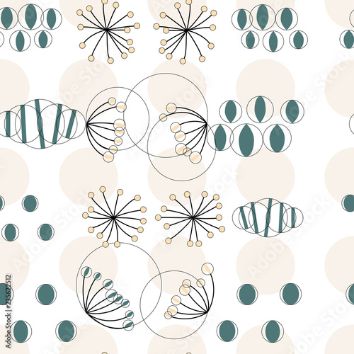 Modern vector abstract seamless geometric pattern with stylized flowers and leaves in retro scandinavian style.