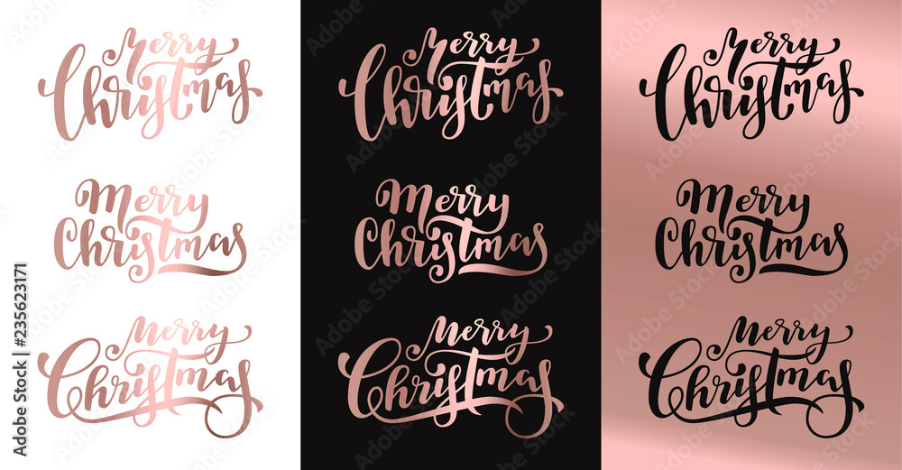 Merry Christmas calligraphy set. Luxurious Christmas lettering. Luxury holiday season vector illustration
