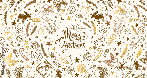 Winter Christmas and New Year vector doodle style with lettering