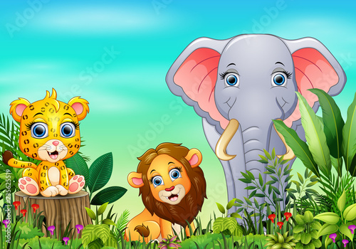 Cartoon wild animal in the beautiful garden