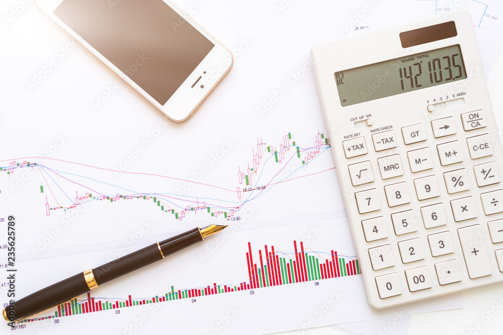 Background Pen, K-Line Diagram, Mobile Phone, Calculator Background Pen, K-Line Diagram, Mobile Phone, Calculator