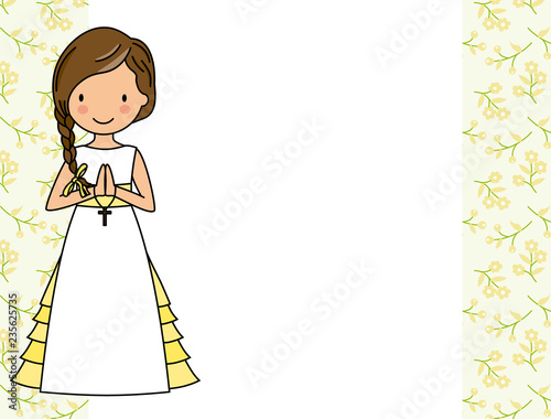 my first communion girl. praying girl with space for text