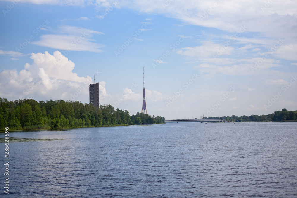 Riga, TV tower, view from the water