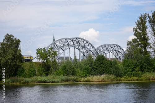 Riga, railway bridge, view from the water photo