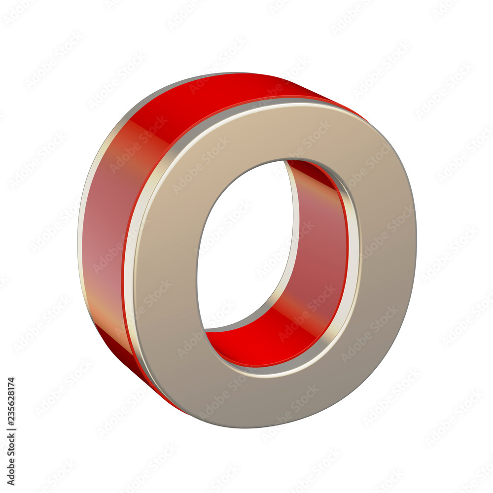 Alphabet letter O with red glass and metallic shell isolated on white background Alphabet letter O with red glass and metallic shell isolated on white background