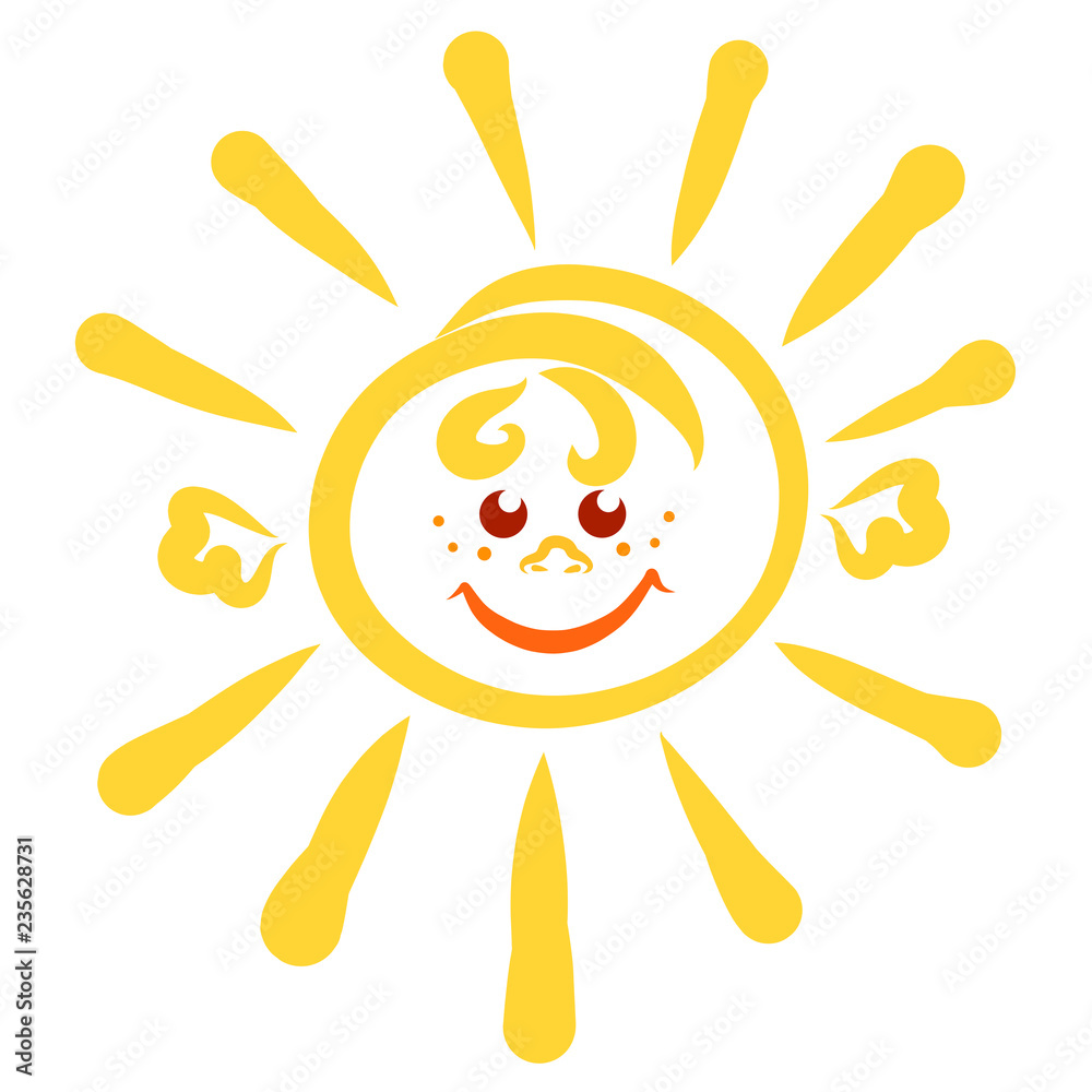cheerful shining sun with face and hands cheerful shining sun with face and hands