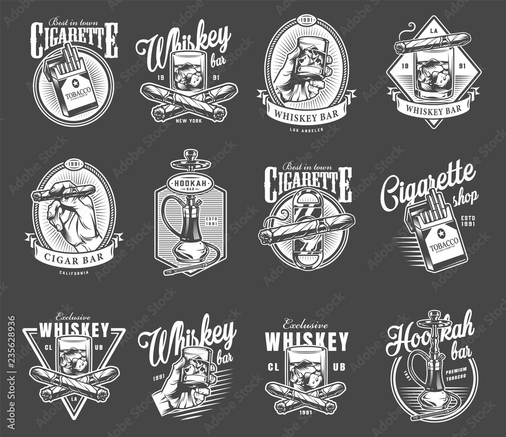 Vintage monochrome gentleman bar logos set Stock Vector Adobe Stock