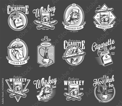 Vintage monochrome gentleman bar logos set