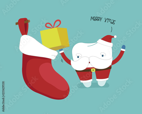 Happy new year of dental, tooth saying with megaphone,Single white tooth, healthy tooth, oral hygiene.