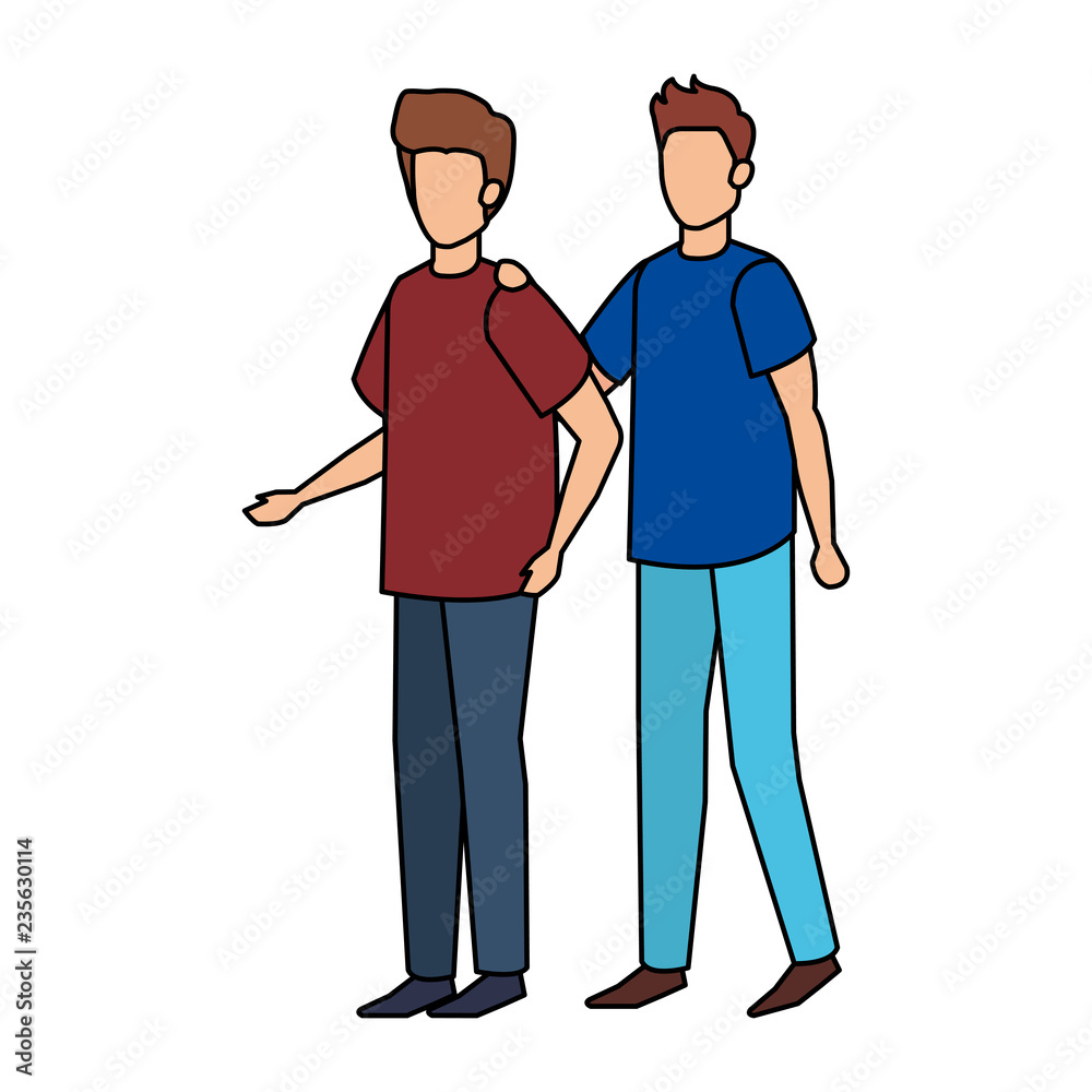 young and casual couple men characters young and casual couple men characters