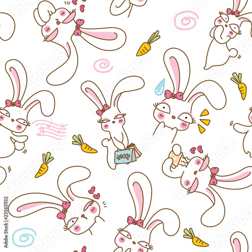 Cute bunnys seamless pattern background