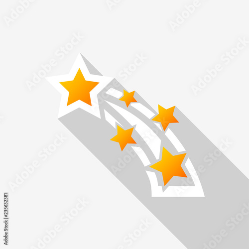 Shooting star icon with long shadow on white background. Vector Illustration EPS 10