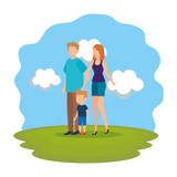 parents couple with son in the park