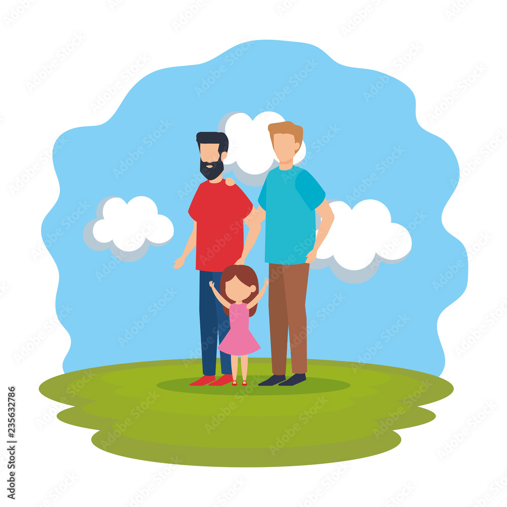 gay couple with daughter in tthe park