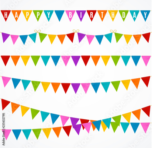 Realistic 3d Detailed Buntings Garland Flag Set. Vector