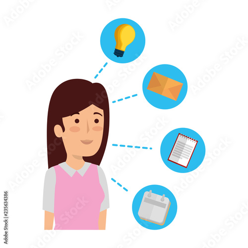 elegant businesswoman with business icons