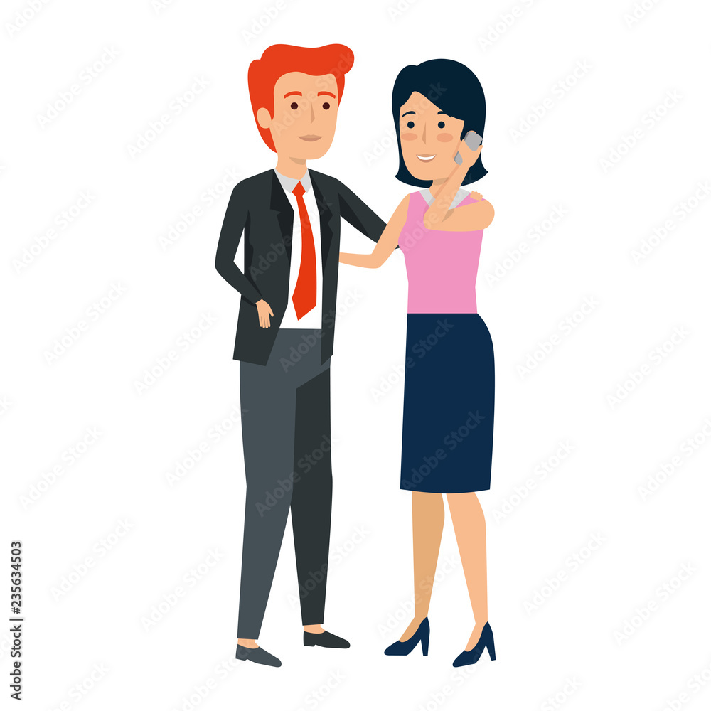 business couple with smartphone avatars characters
