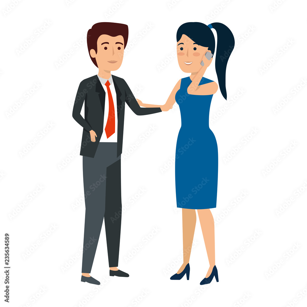 business couple with smartphone avatars characters business couple with smartphone avatars characters