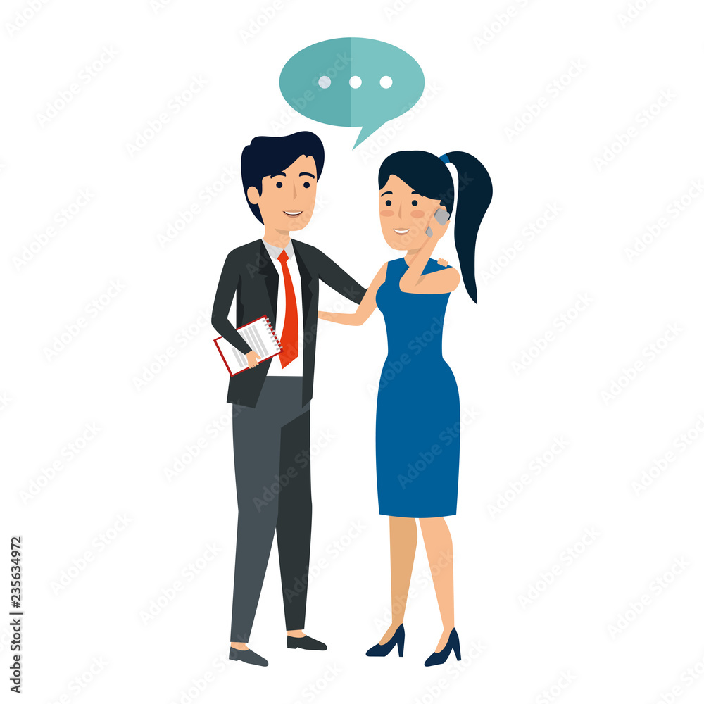 business couple talking with smartphone business couple talking with smartphone