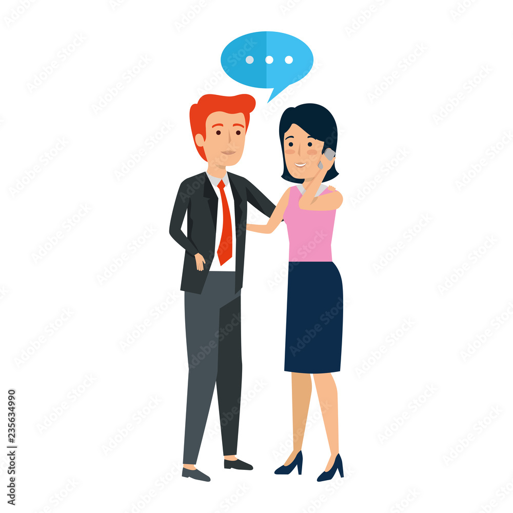 business couple talking with smartphone business couple talking with smartphone