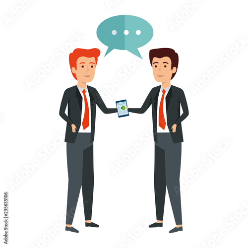 elegant businessmen with speech bubble