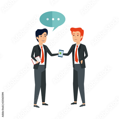 elegant businessmen with speech bubble