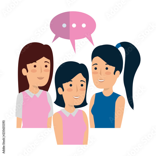 elegant businesswomen with speech bubbles