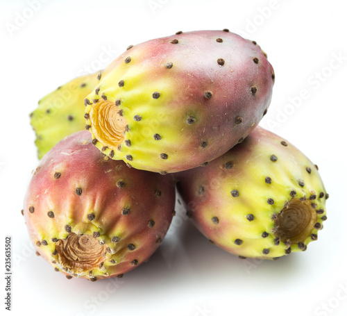 Opuntia fruit or prickly pear fruit on white background. Close-up.