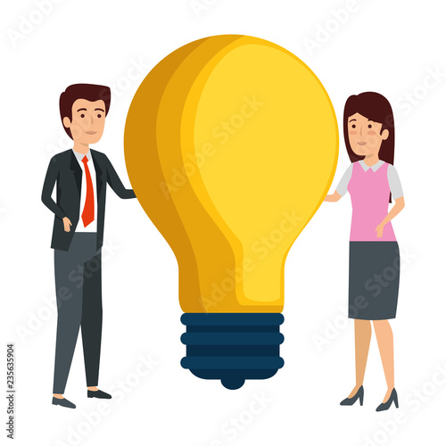 business couple with bulb characters
