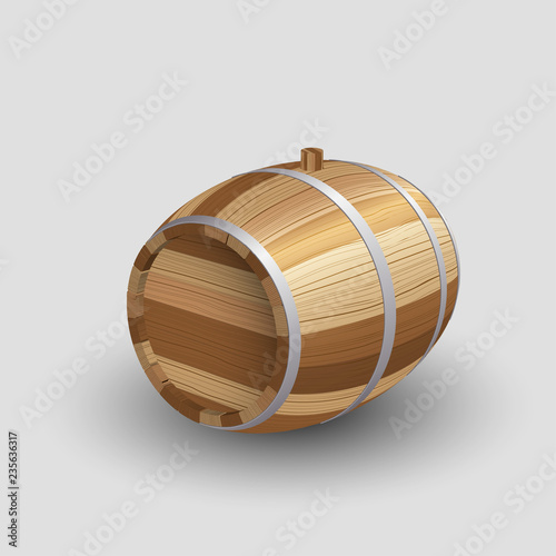 Brown Wooden barrel for whiskey, wine, beer on grey background. Vector illustration