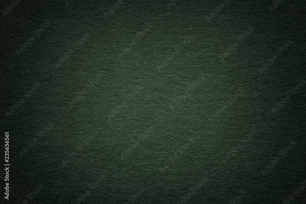 Fototapeta premium Texture of old dark green paper background, closeup. Structure of dense deep bluish cardboard.