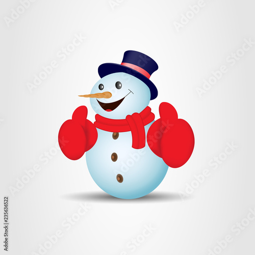 Positive snowman on gray background. Vector illustration
