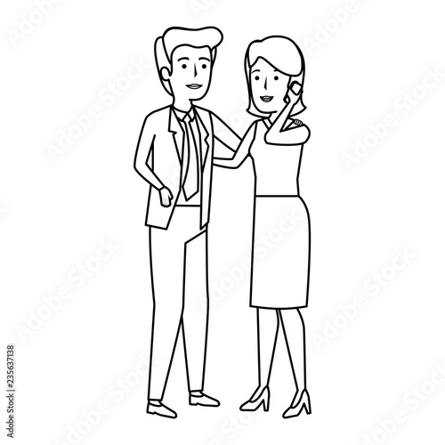 business couple with smartphone avatars characters © Gstudio