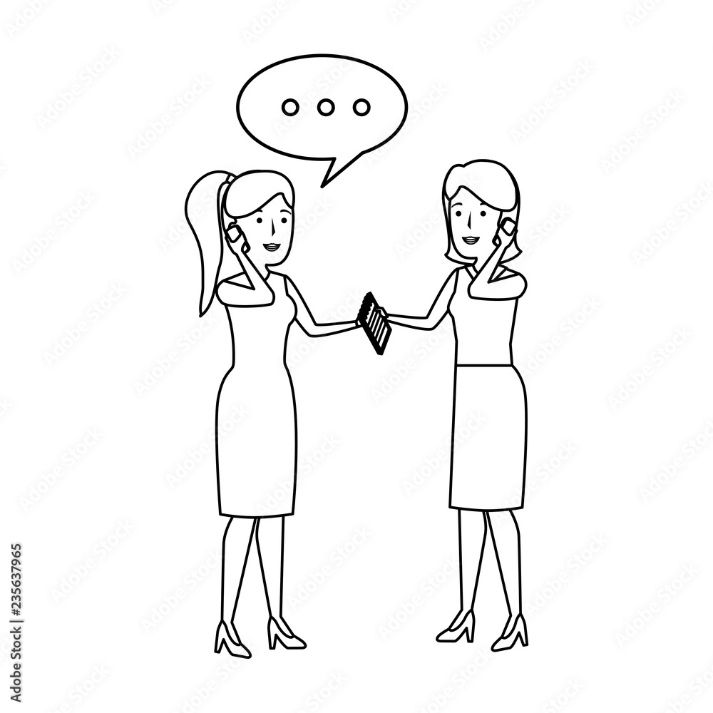 elegant businesswomen with speech bubbles elegant businesswomen with speech bubbles