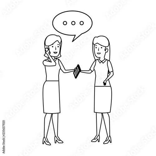 elegant businesswomen with speech bubbles