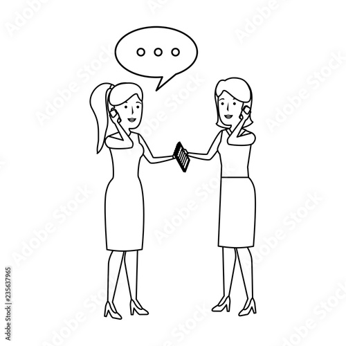 elegant businesswomen with speech bubbles
