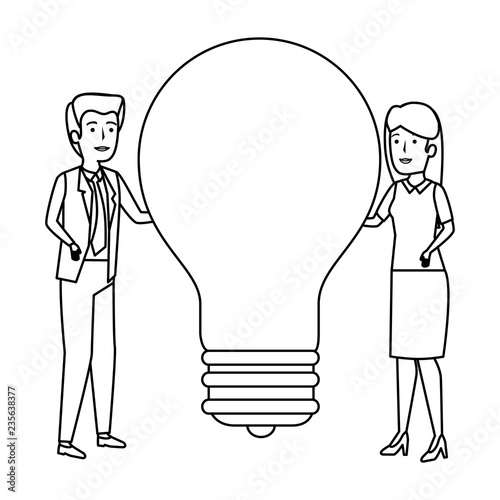 business couple with bulb characters