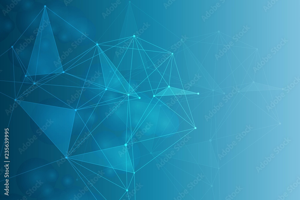 Geometric abstract background with connected line and dots. Structure molecule and communication. Big Data Visualization. Medical, technology, science background. Vector illustration.