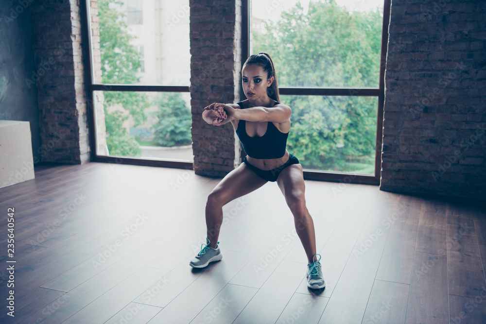 Fototapeta premium Functional power class. Adorable beautiful focused sportive slim