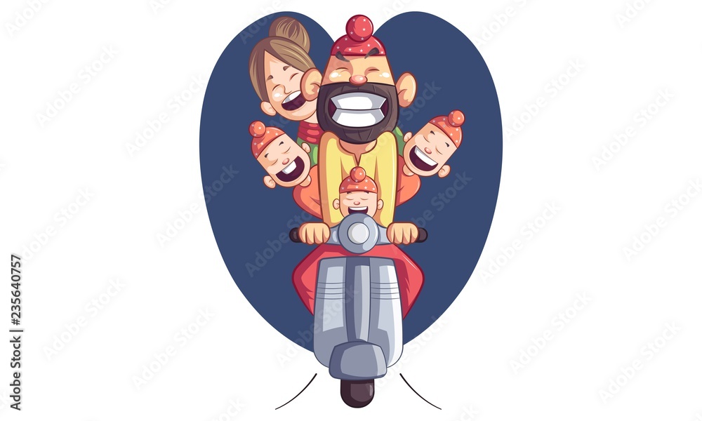 Vector cartoon illustration of happy Punjabi sardar with his family sitting  on scooter. Isolated on white background. Stock Vector | Adobe Stock
