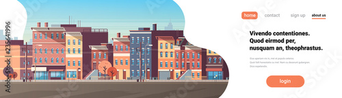 city building houses view skyline background real estate cute town concept horizontal banner copy space flat
