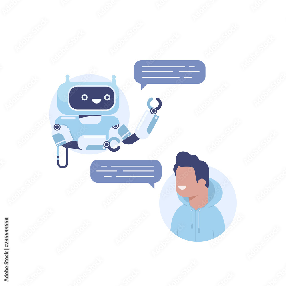 A man chatting with chat bot flat vector concept. A man chatting with chat bot flat vector concept.