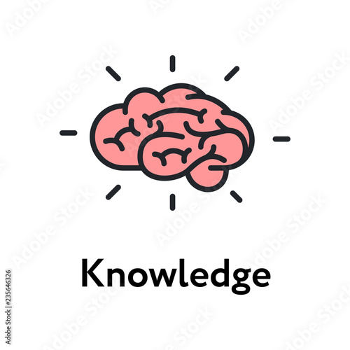 Knowledge Brain Education Intellect Flat Color Line Stroke Icon Pictogram