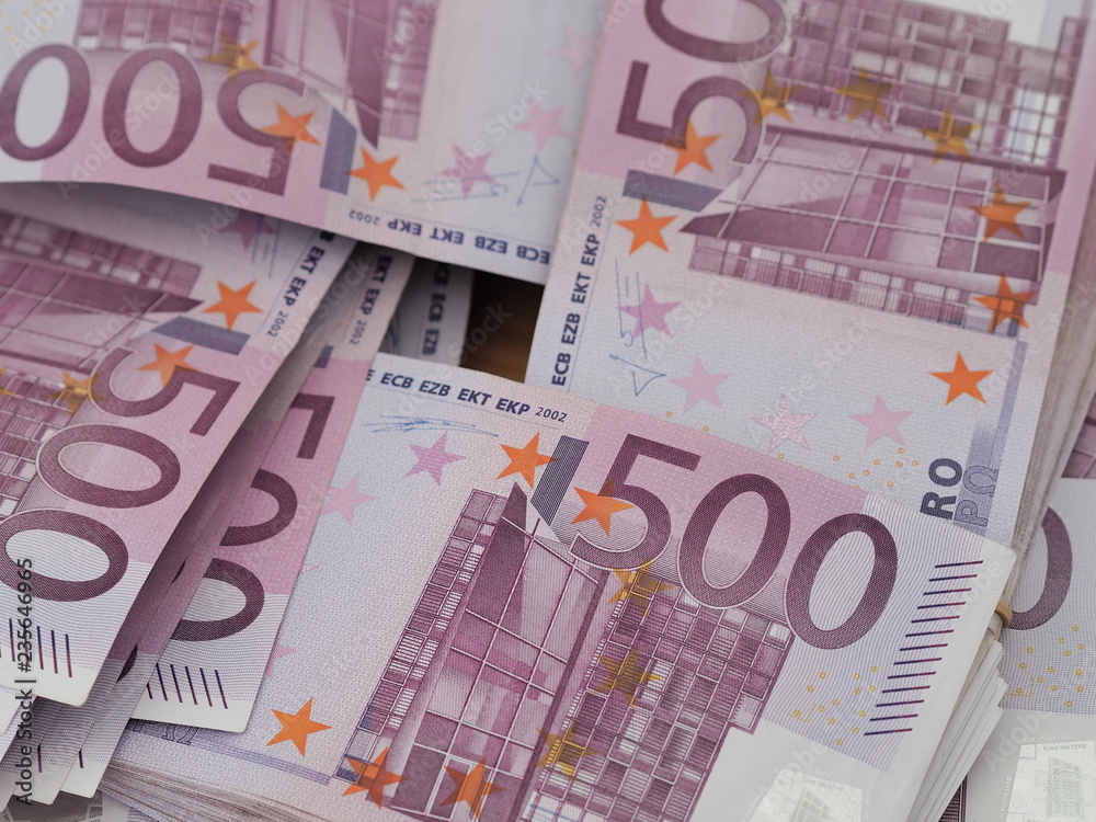 Stacks of red German 500 Euro notes in a square arrangement Stacks of red German 500 Euro notes in a square arrangement